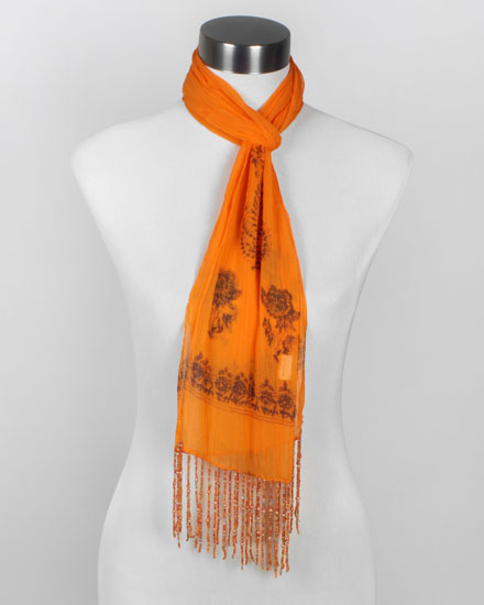 Chiffon Paisley Print Sash with Beaded Fringes
