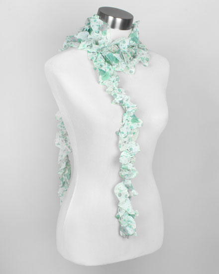 Chiffon Floral & Dot Printed Ruffle Scarf