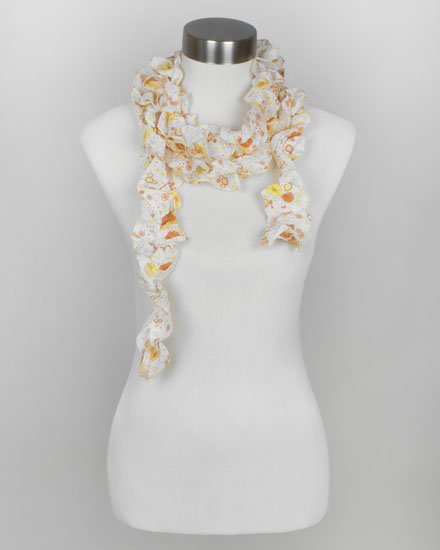 Chiffon Floral & Dot Printed Ruffle Scarf