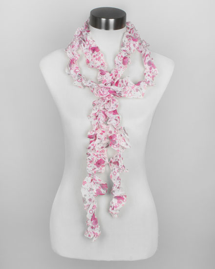 Chiffon Floral & Dot Printed Ruffle Scarf
