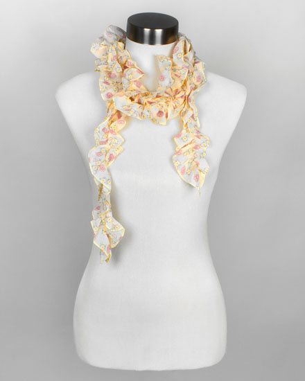 Chiffon Floral Printed Ruffle Scarf