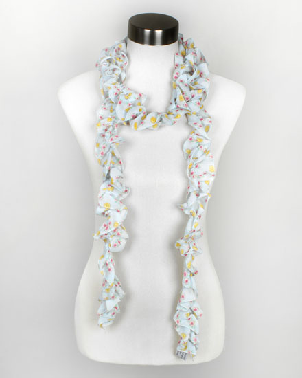 Chiffon Floral Printed Ruffle Scarf