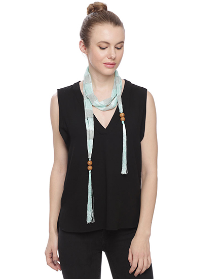 Striped Sash with Wood Ball Tassels