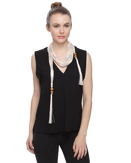 Striped Sash with Wood Ball Tassels