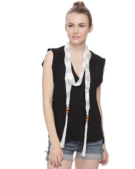 Striped Sash with Wood Ball Tassels