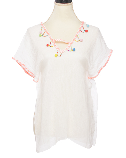 Kids Handmade Cover Up W/Beading Pompoms