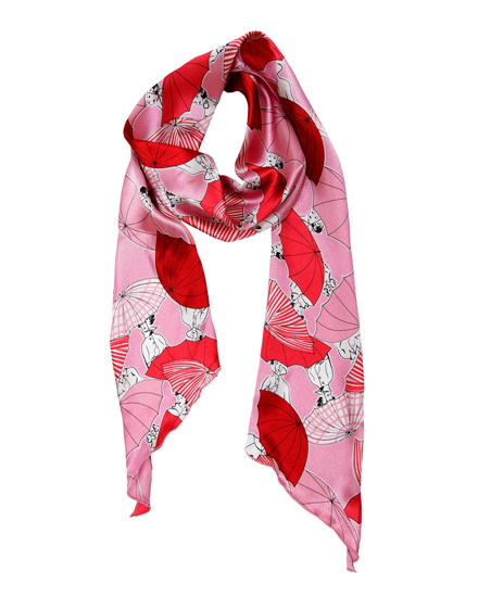 Oriental Umbrella Print Satin Scarf Belt