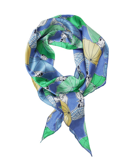 Oriental Umbrella Print Satin Scarf Belt