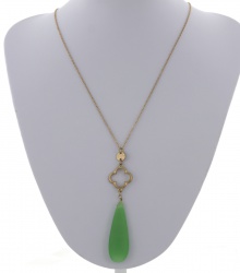 Tear Drop Semi Precious Stone Pendant Long Necklace