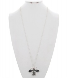 Bug Rhinestone Pendant Long Necklace & Earring Set