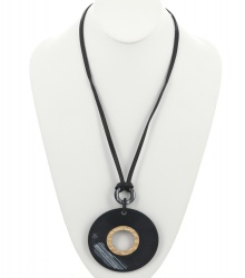 Leatherette Wood Pendant Long Necklace