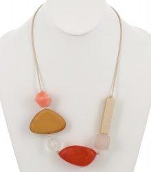 Cord Stone Wood Long Necklace