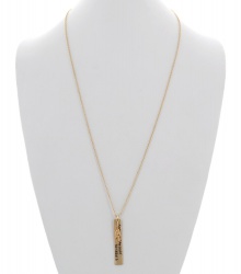 Feather Bar Message Charm Long Necklace