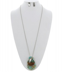 Metal Pendant Long Necklace & Earring Set
