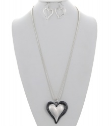 Heart Metal Pendant Long Necklace & Earring Set