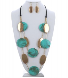 Acetate Cord Oval Round Long Necklace & Earring Set