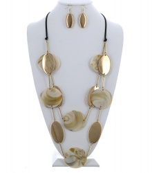Acetate Cord Oval Round Long Necklace & Earring Set