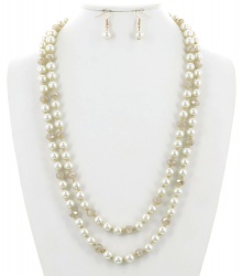 Bead Glass Pearl Long Necklace & Earring Set