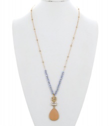Stone Teardrop Pendant Glass Bead Long Necklace