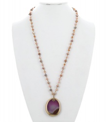 Glass Stone Pendant Long Necklace