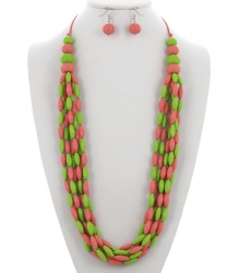 Multi Row Cord Acrylic Long Necklace & Earring Set