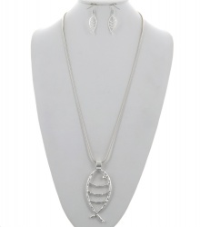 Fish Metal Pendant Long Necklace & Earring Set