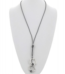 Leather Glass Metal Long Necklace
