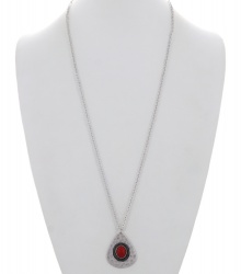 Teardrop Hammered Metal Pendant Long Necklace
