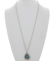 Teardrop Hammered Metal Pendant Long Necklace