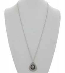 Teardrop Hammered Metal Pendant Long Necklace