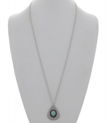Teardrop Hammered Metal Pendant Long Necklace