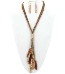 Metal Acetate Tassel Pendant Long Necklace & Earring Set