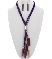 Metal Acetate Tassel Pendant Long Necklace & Earring Set