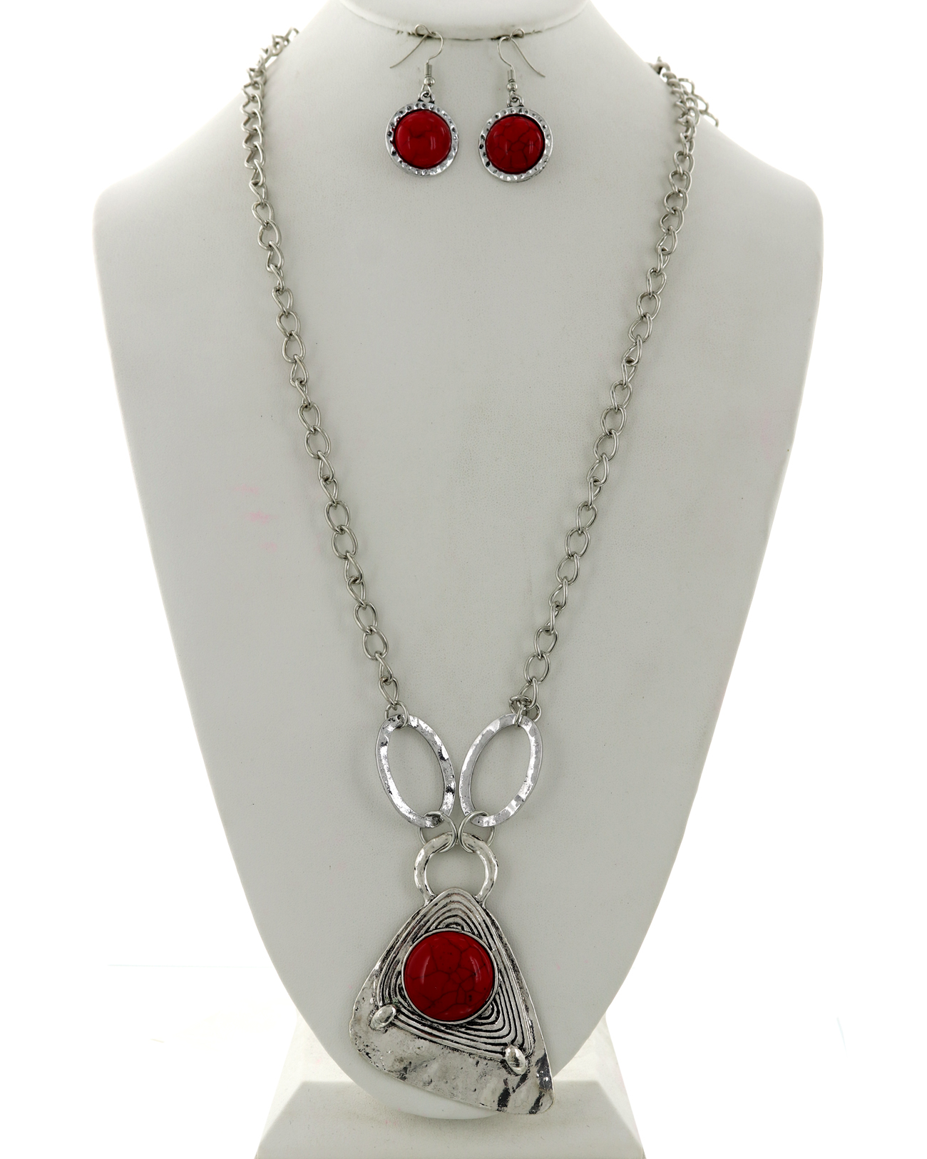 Stone Pendant Long Necklace & Earring Set