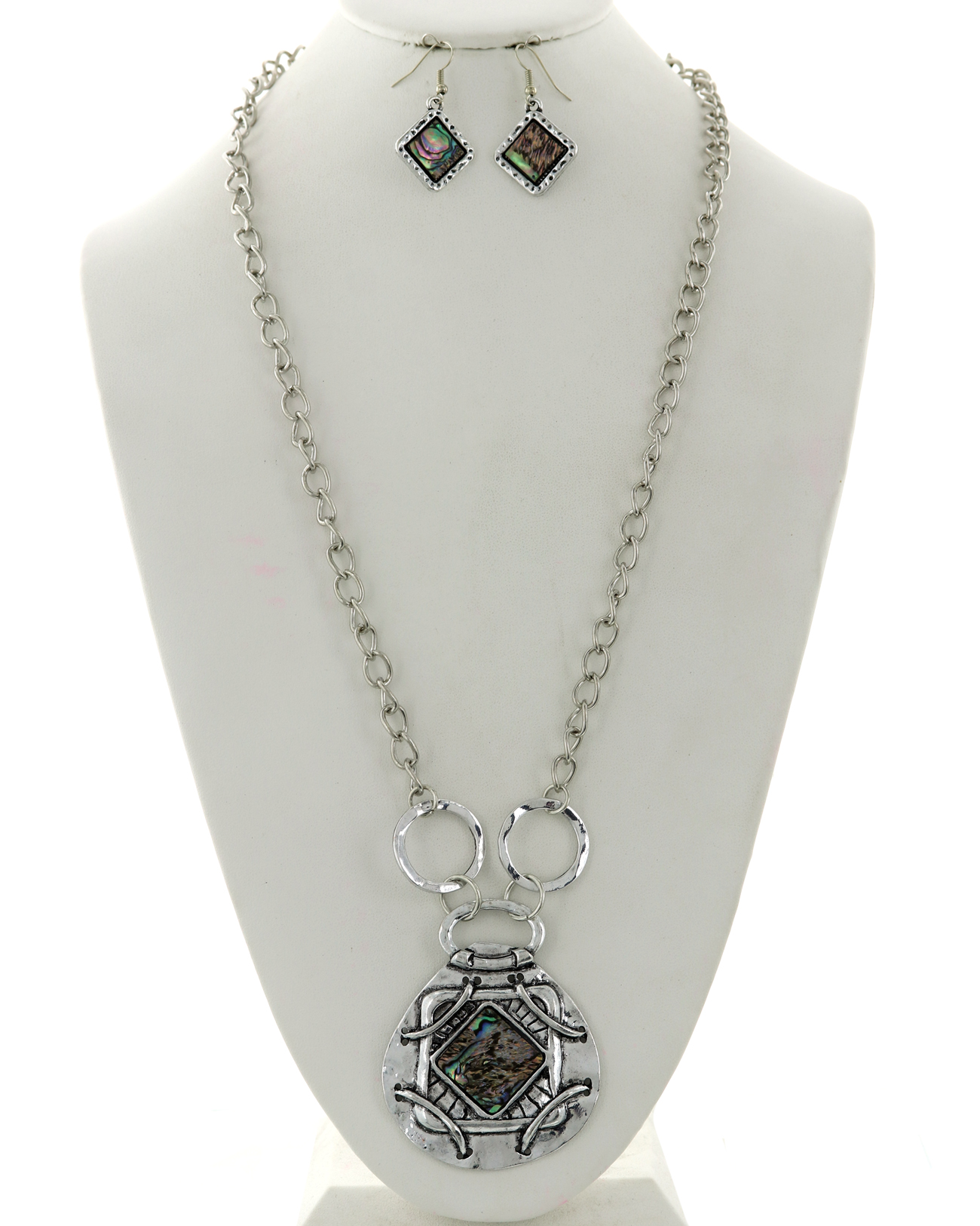 Abalone Pendant Long Necklace & Earring Set