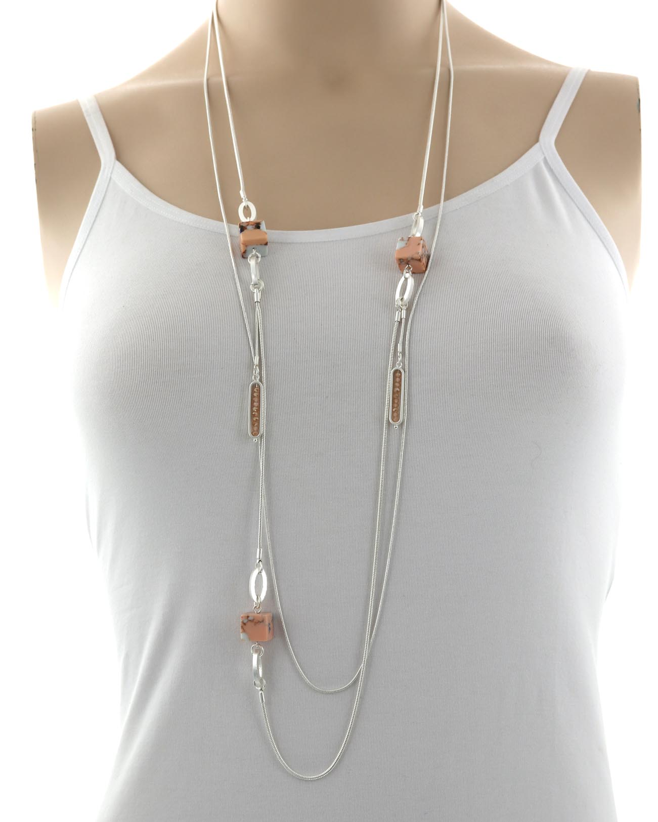 Multi Strand Cellulose Acetate Cube Long Necklace