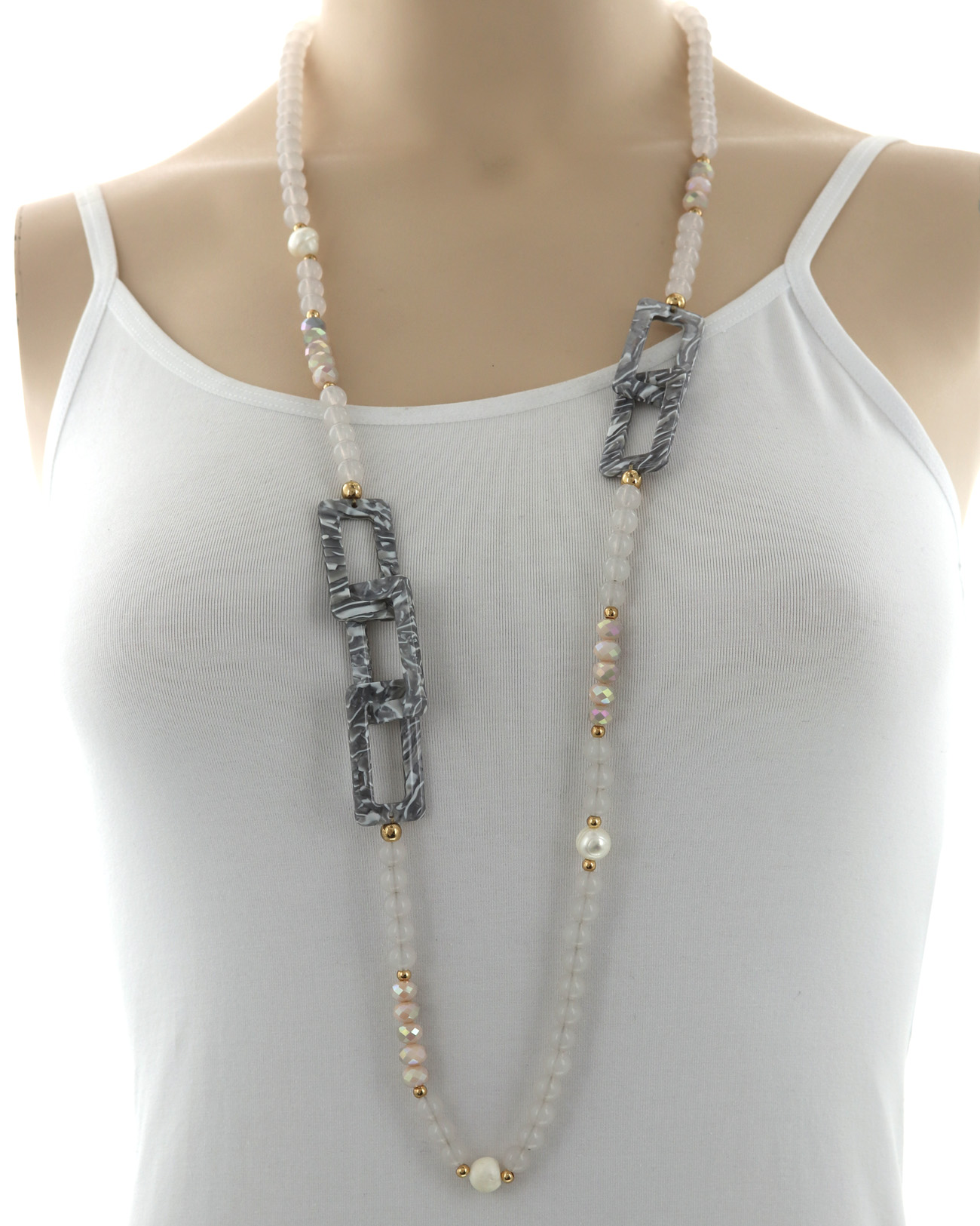 Square Glass Long Necklace