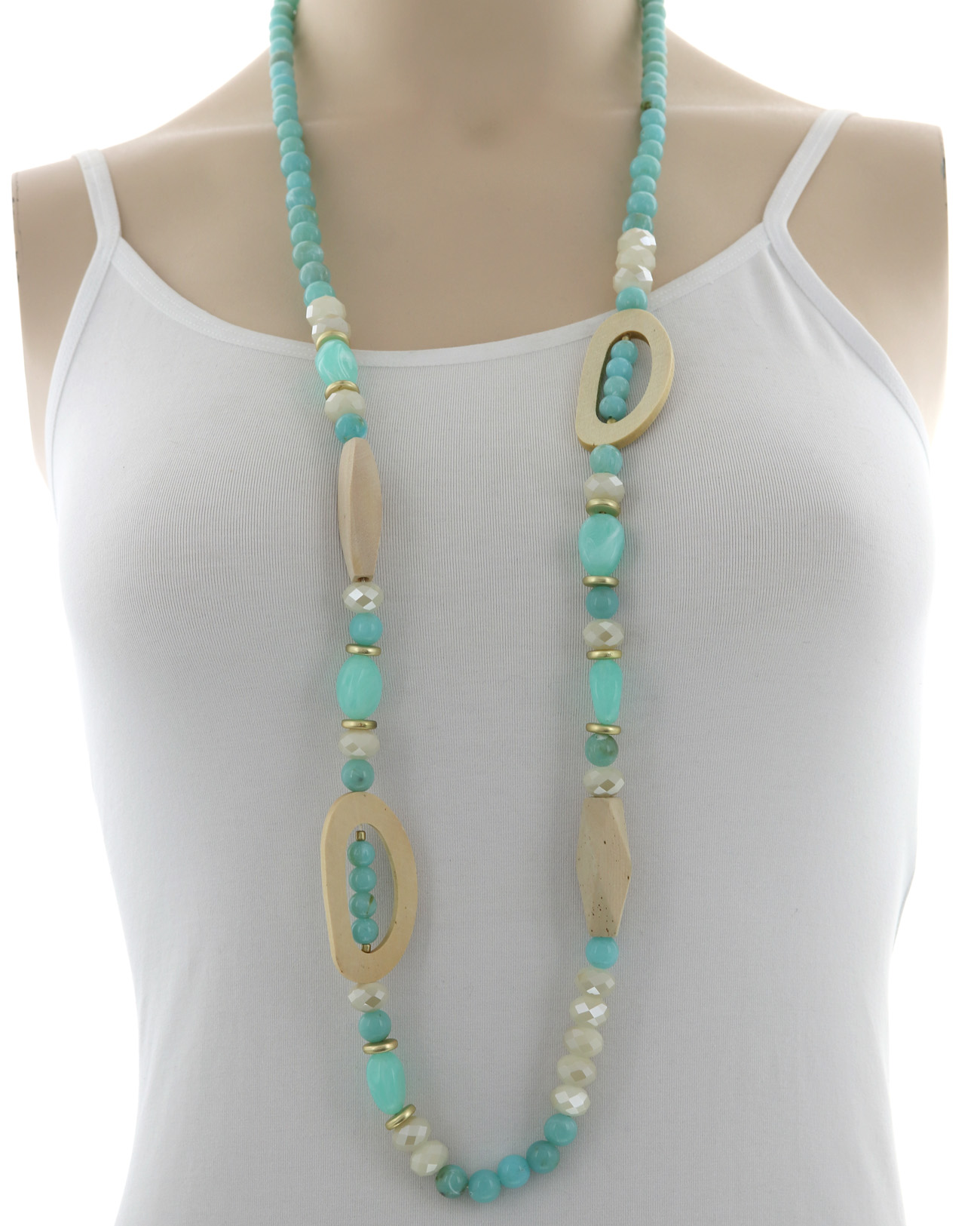 Glass Wood Long Necklace