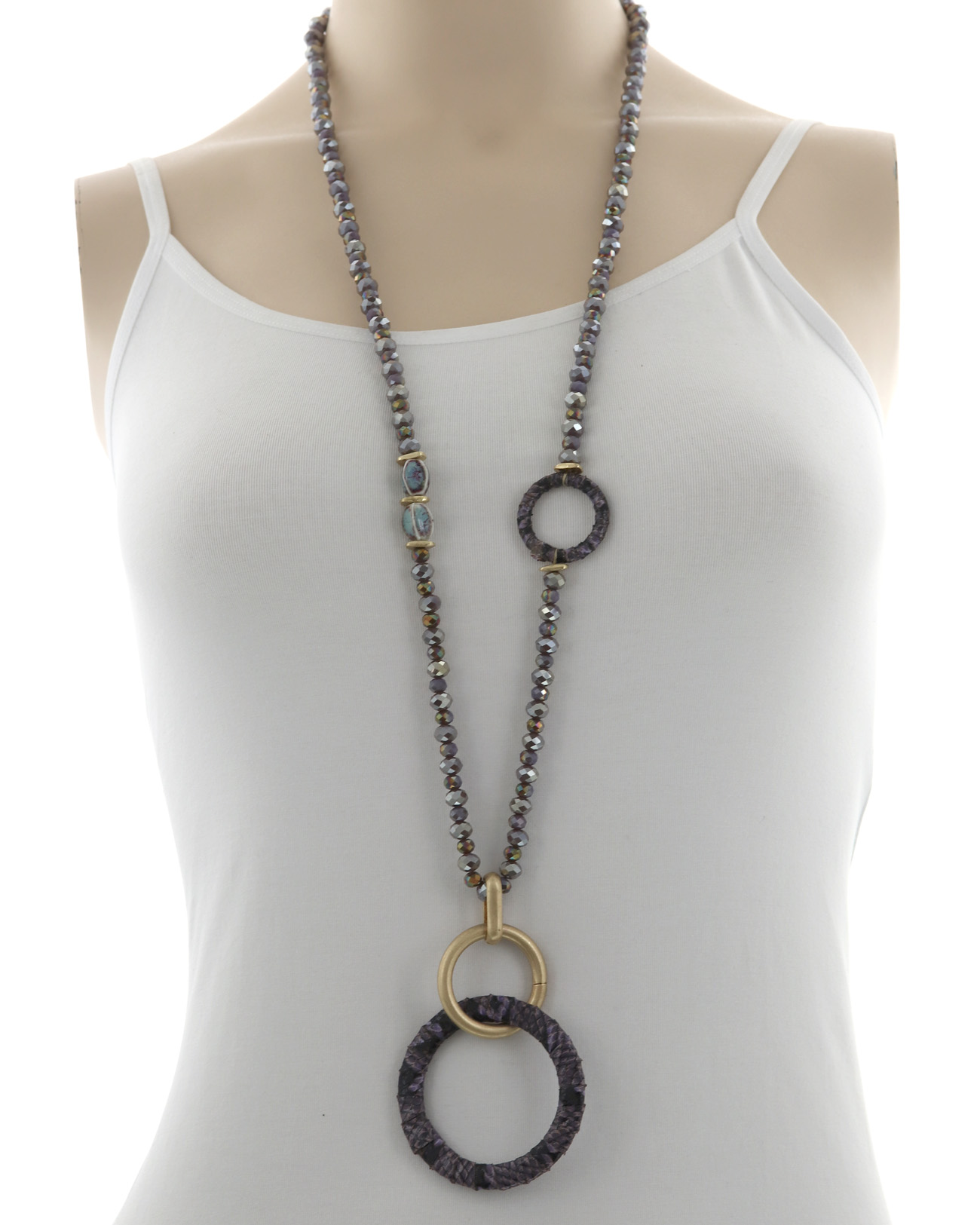 Animal Print Acrylic Glass Leatherette Metal Pendant Long Necklace