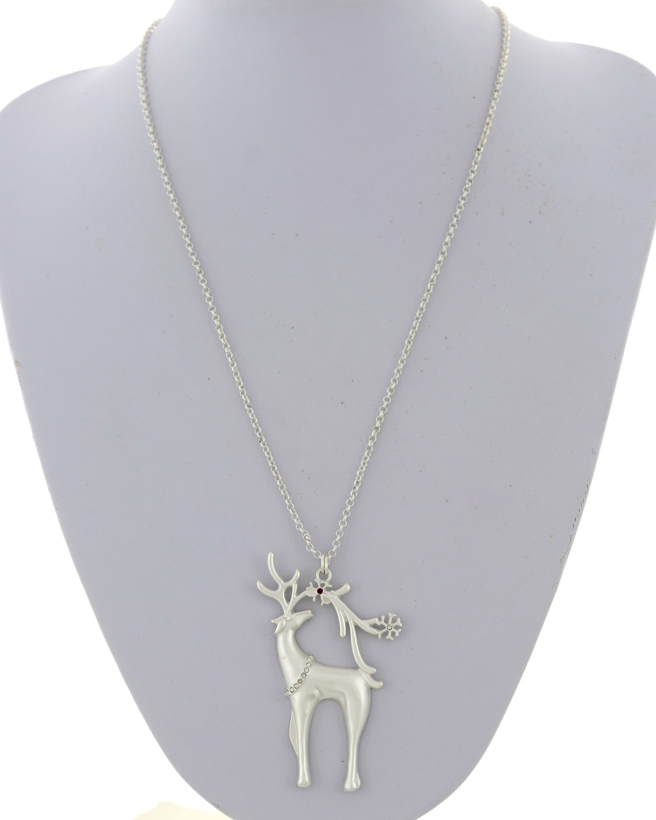 Christmas Deer Glass Pendant Long Necklace