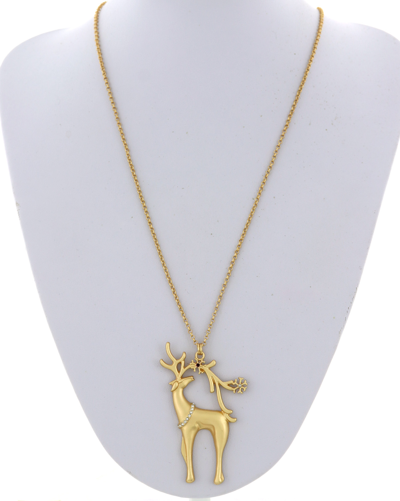 Christmas Deer Glass Pendant Long Necklace