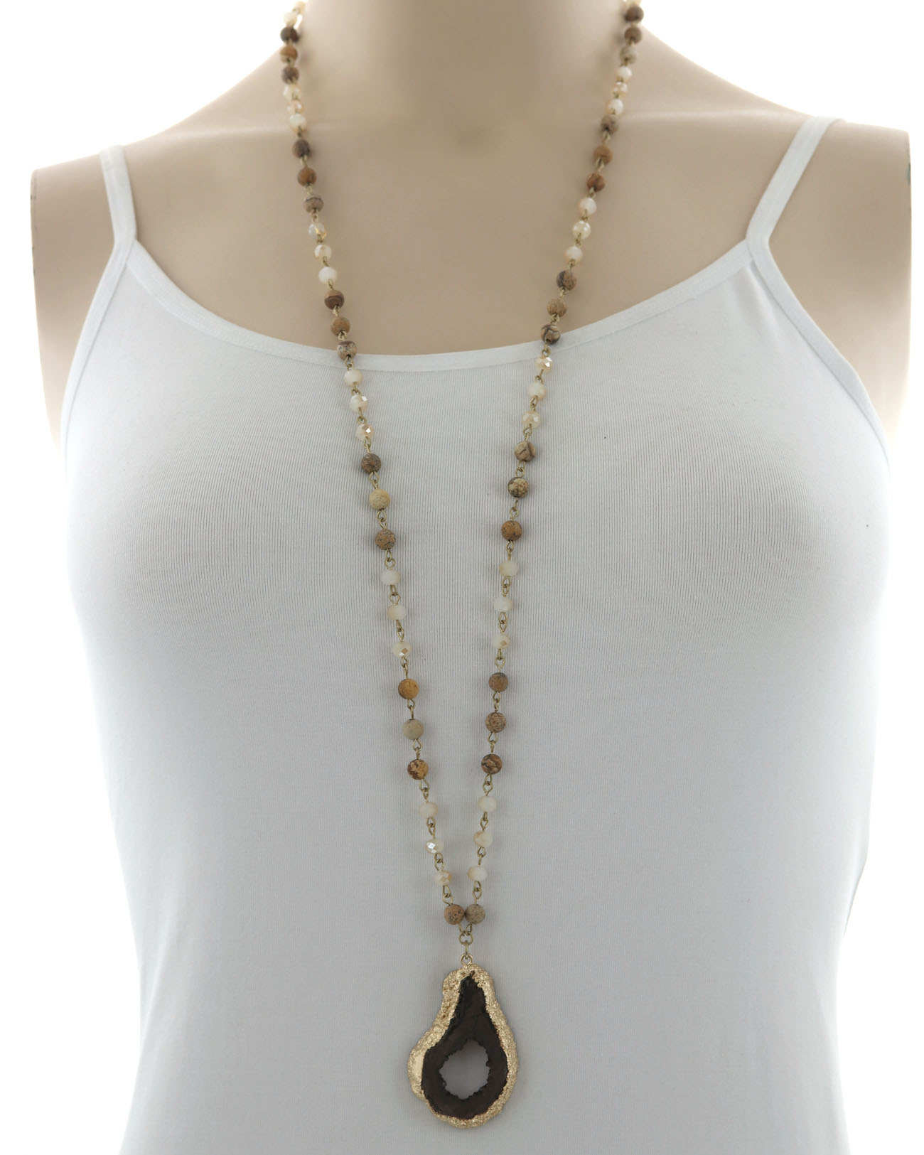 Druzy Pendant Long Necklace