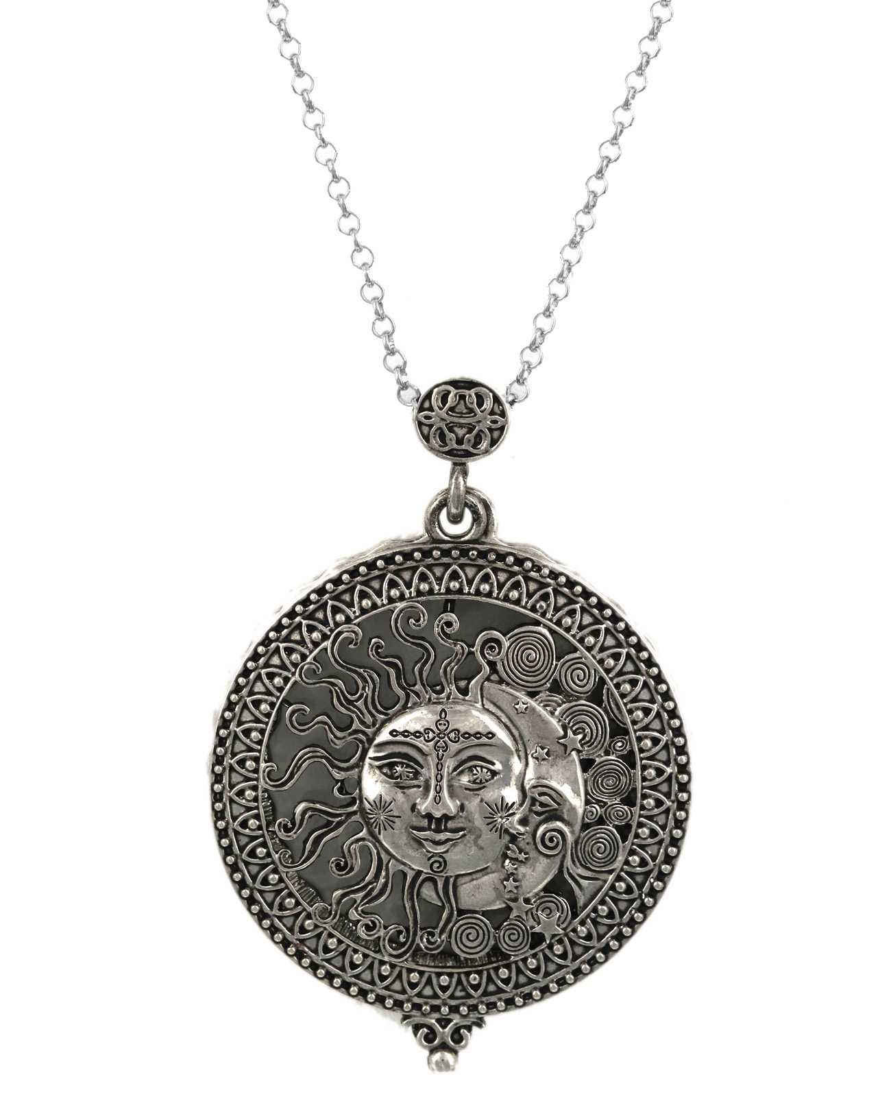 Sun & Moon Magnifying Glass Metal Pendant Long Necklace