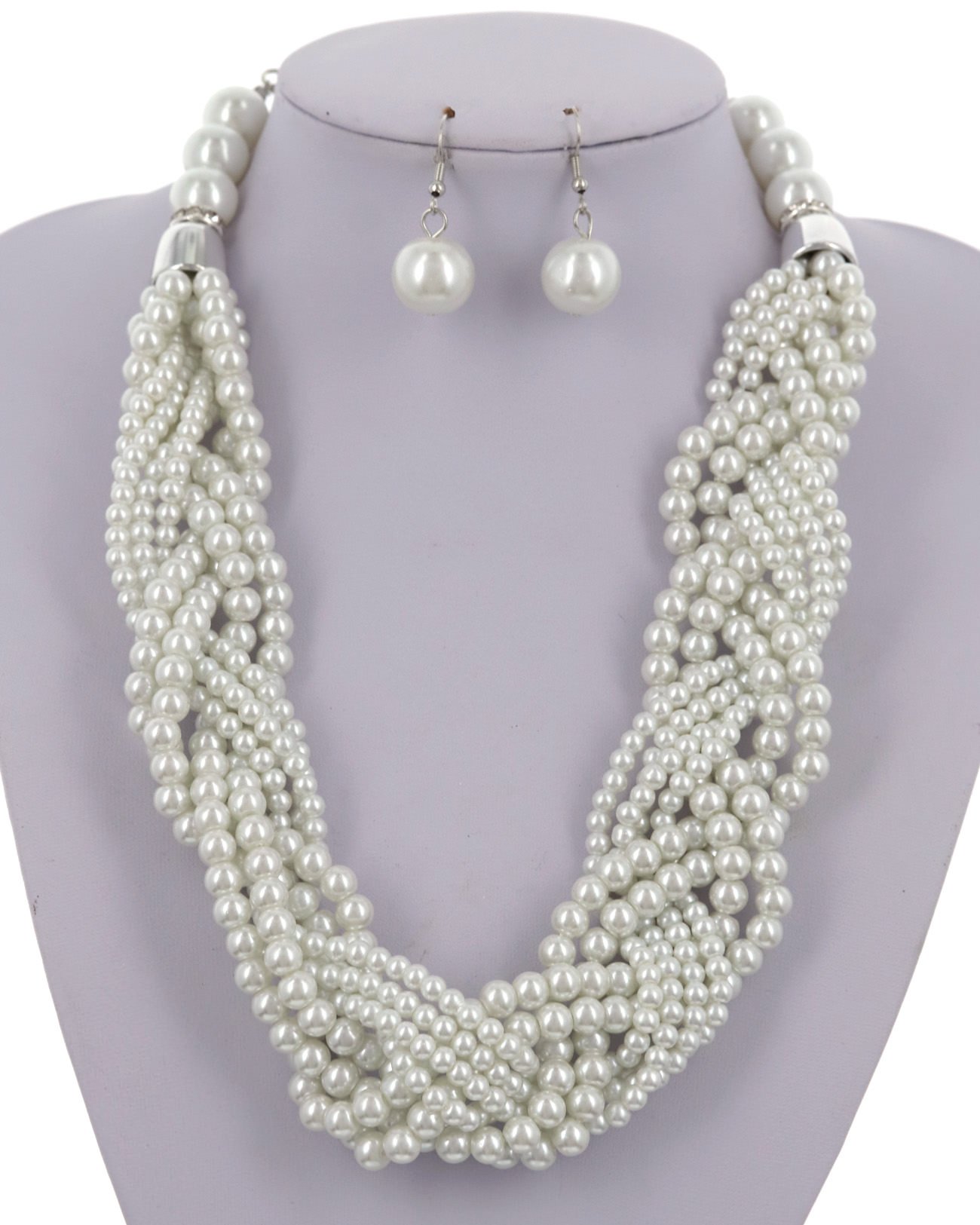 Multi-Strand Twisted Pearl Necklace & Earring Set