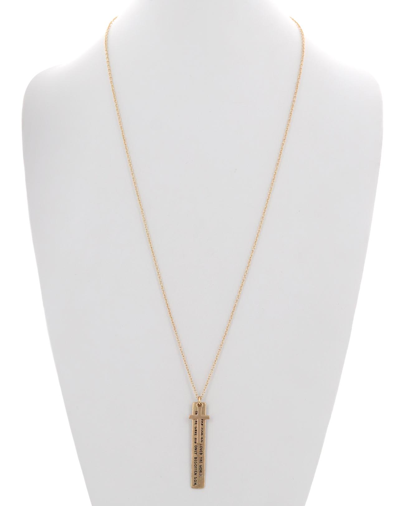 Cross Bar Message Charm Long Necklace
