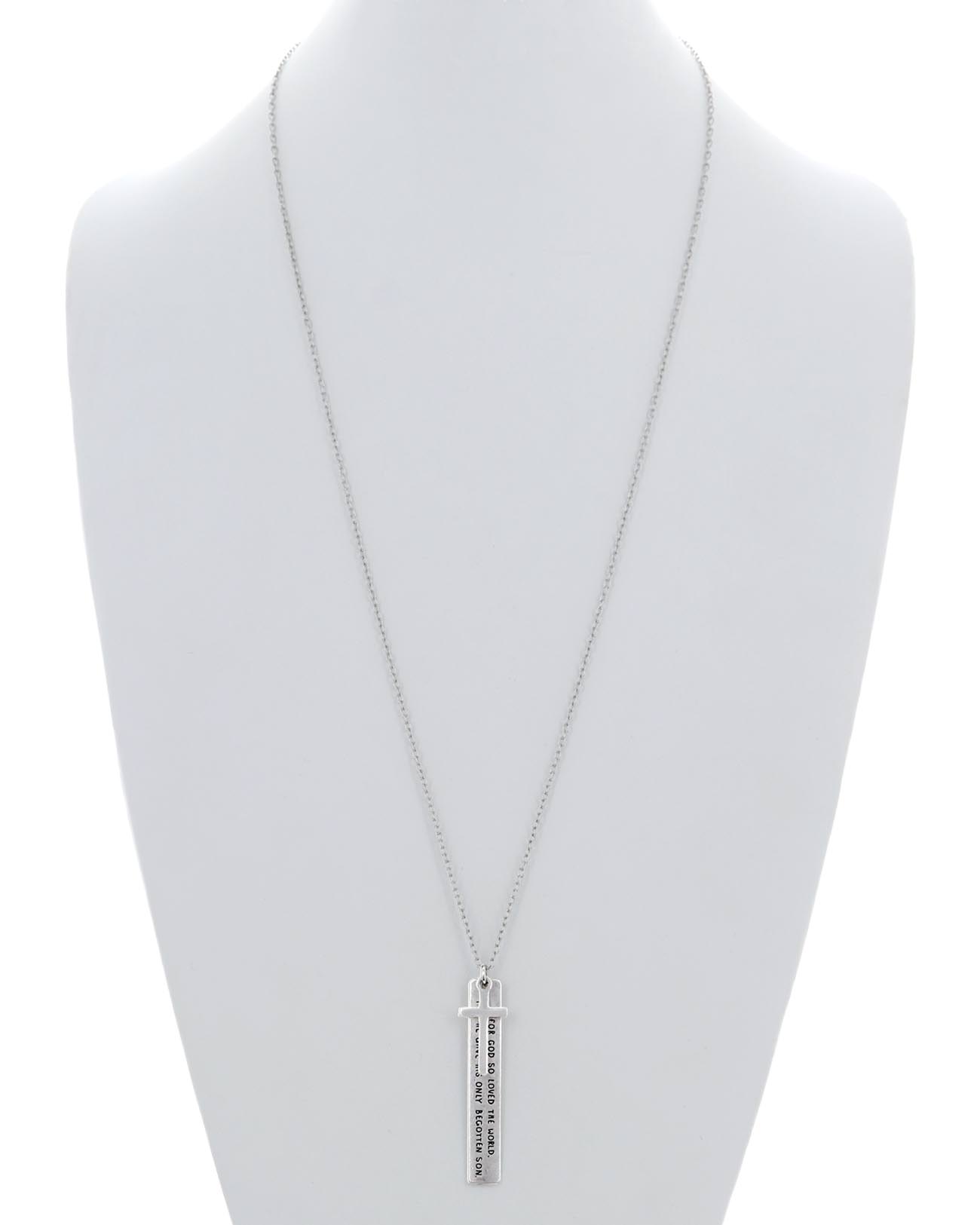 Cross Bar Message Charm Long Necklace
