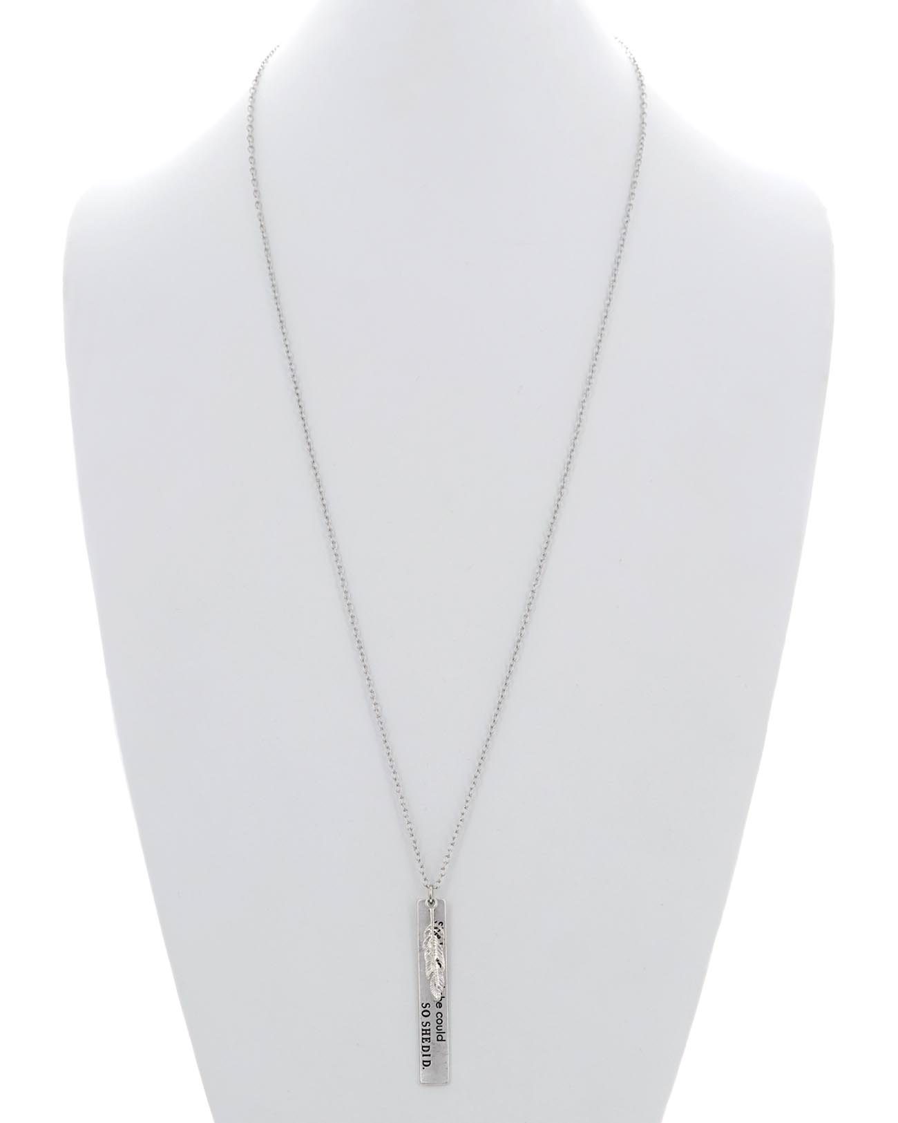 Feather Bar Message Charm Long Necklace