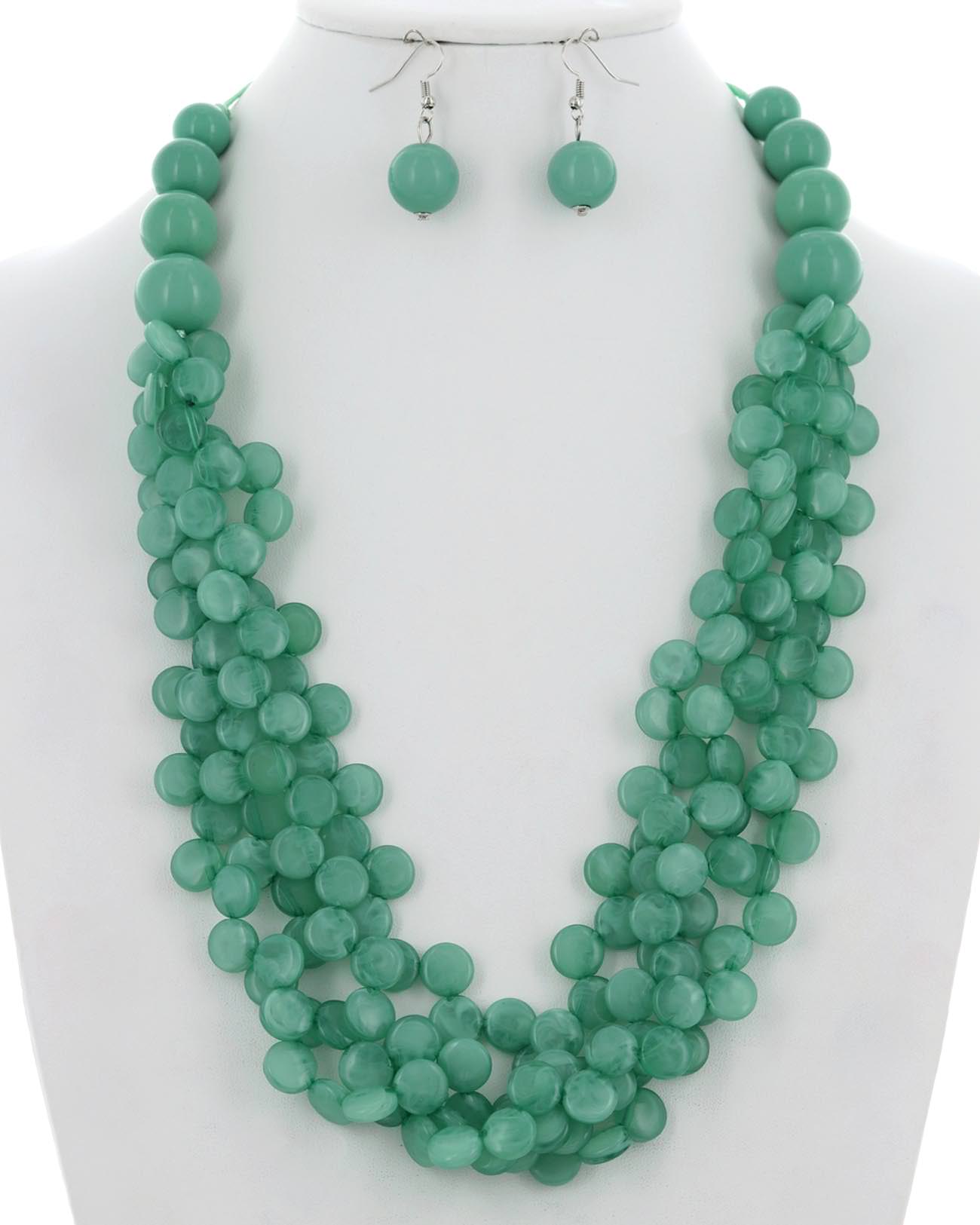 Bead Cord Acrylic Long Necklace & Earring Set