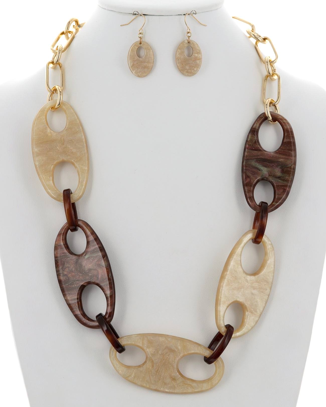 Acetate Oval Long Necklace & Earring Set