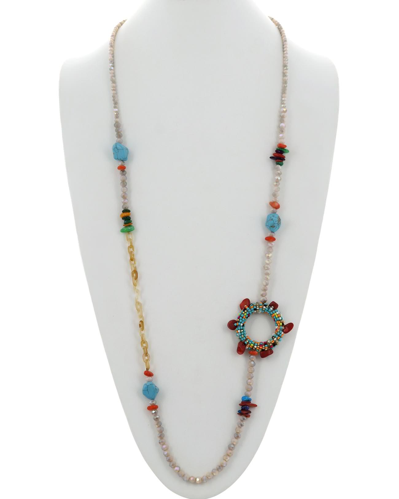 Glass Acrylic Stone Seed Beads Fashion Long Necklace